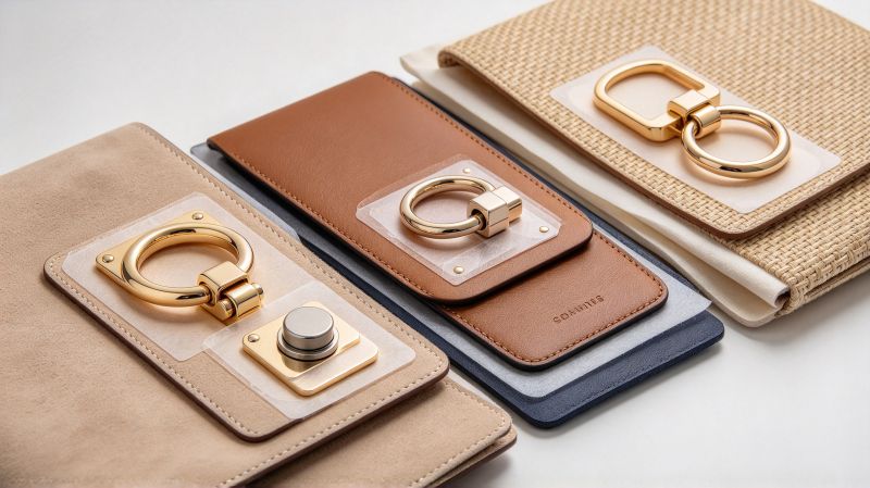 Original handbag hardware contact zones tested across suede smooth leather and woven material