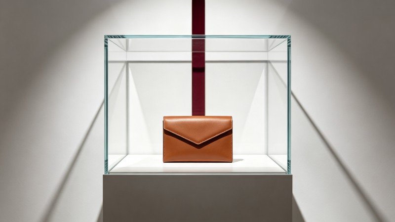 Original small leather good presented as a complete luxury entry product