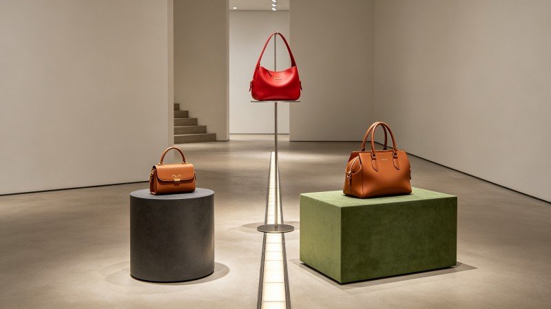 Abstract luxury retail route connecting entry core and statement product zones