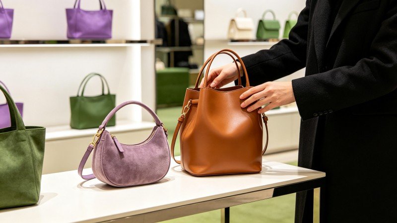 Shopper comparing surface and product-role choices within a luxury handbag price band
