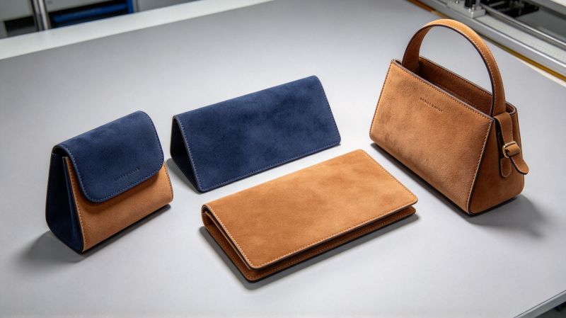 Original suede handbag panels tested for nap direction scale and reinforcement stress