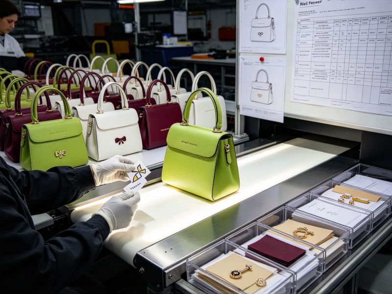 Original small-batch handbag passing through a version-control checkpoint