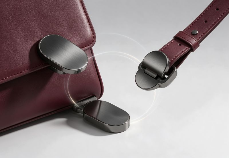 Hermès bag closures,Hermès handbag hardware,Charnière To Go closure,Hermès Geta slim clasp,luxury bag zipper design Original magnetic handbag clasp visualized across security, strap adjustment, and base support