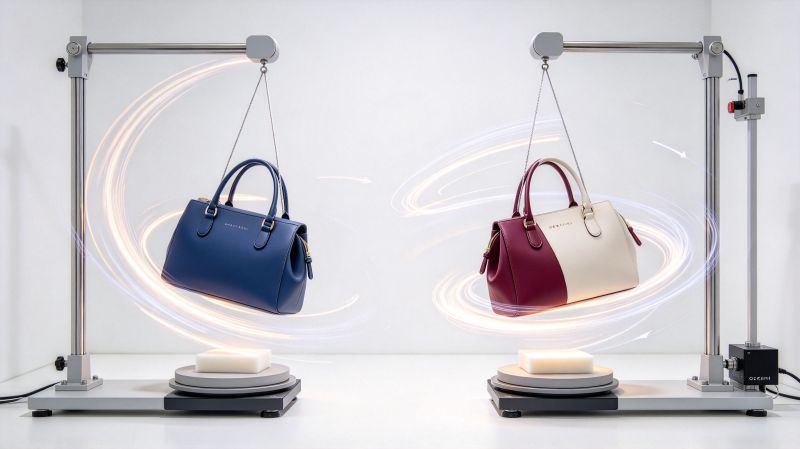 Motion trace comparing original small and midi soft handbag proportions under realistic loads